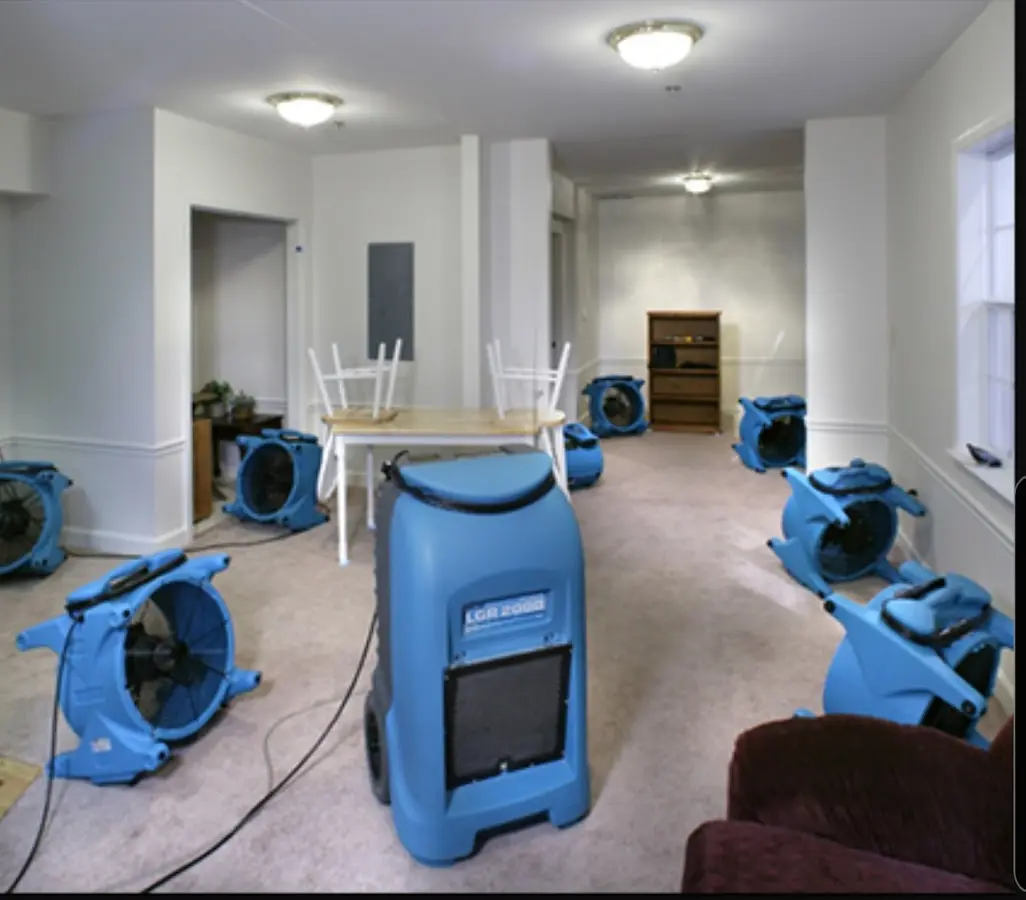 Air movers and dehumidifier setup for Water Extraction & Removal in Brookline
